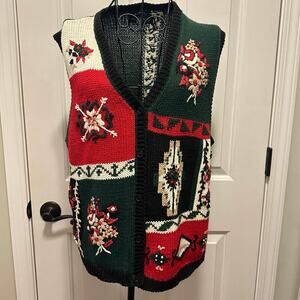 Mountain Lake Women’s Lg Holiday Christmas Knitted Sweater Vest Cabincore Lodge